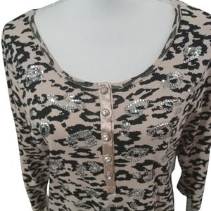 Sportelle Leopard Print Top‎ - Black and Cream XL NWT PULLOVER
